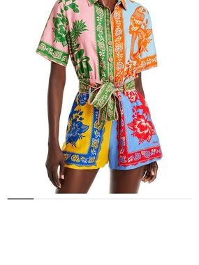 FARM Rio Lace Garden Mix Scarves Linen-Blend Romper medium